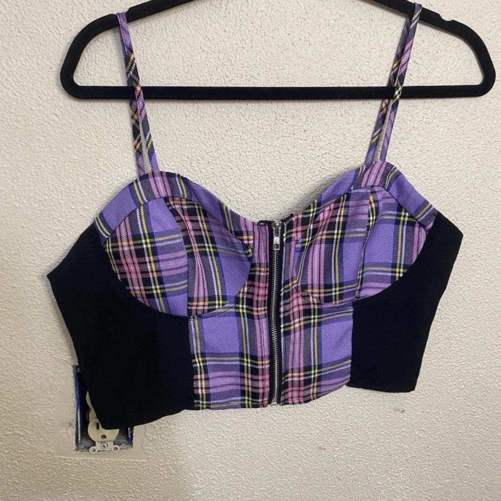 SHEIN Women’s Plaid Crop Top Bustier Corset Style Purple Pink Yellow Size 8/10 - Picture 5 of 6